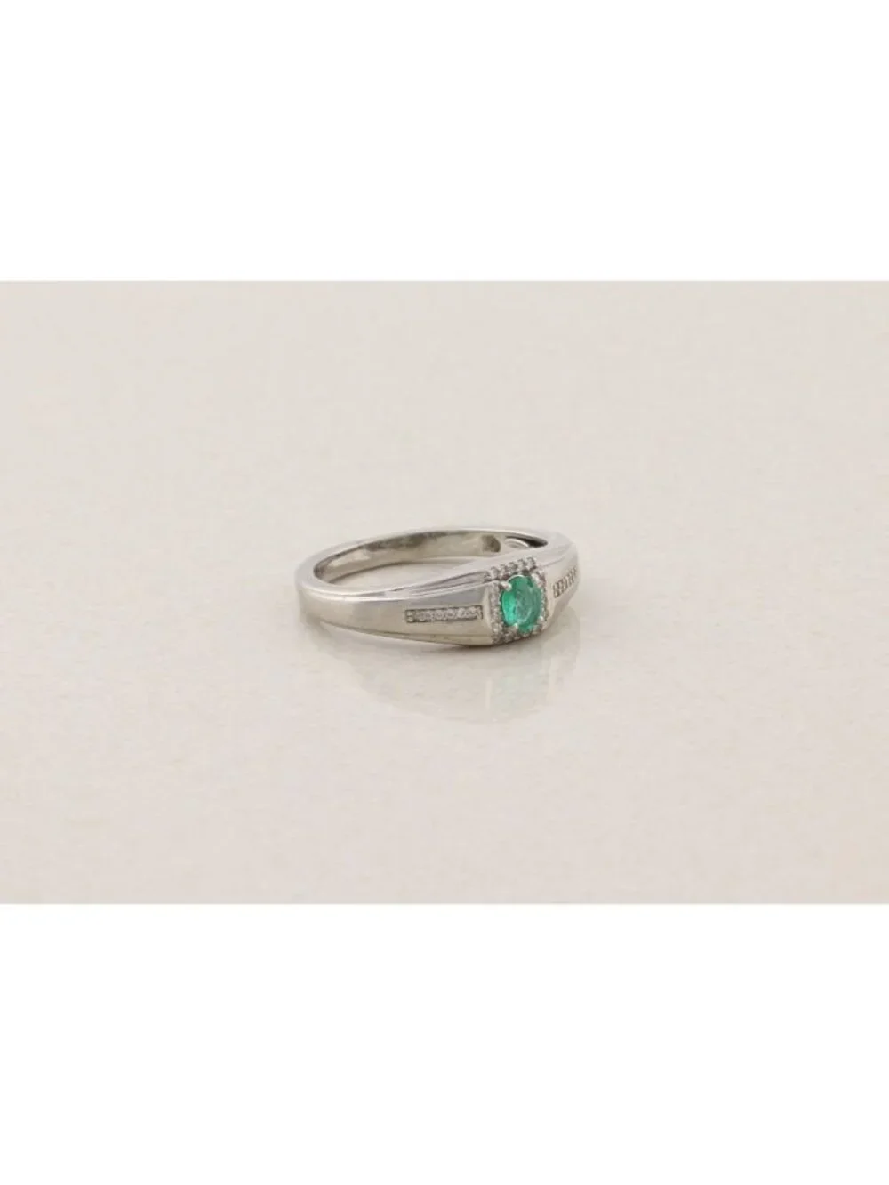 Men's Sterling Silver Emerald & White Zircon Ring Size 12 1/4